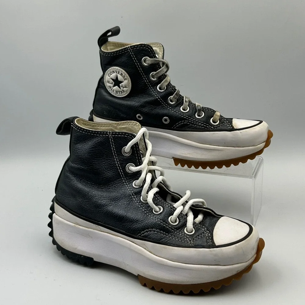 Converse Chuck Taylor Leather Run Star Hike Platform Boots Kids 2.5 Black Sneake